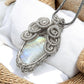 High Quality Natural Rainbow Moonstone 925 Sterling Silver Wire Wrapped Pendant