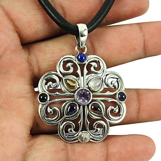 Natural Amethyst Gemstone Pendant Tribal 925 Sterling Silver For Girls T40