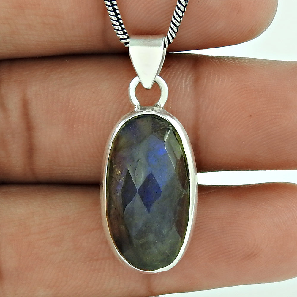 Sterling Silver Oval Natural Labradorite Bohemian Third Eye Chakra New Pendant