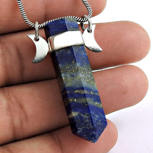 Natural Lapis Lazuli Gemstone 925 Sterling Silver Pendant Bohemian For Girls F13