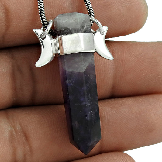 Natural Amethyst Gemstone 925 Sterling Silver Pendant Ethnic For Women B68