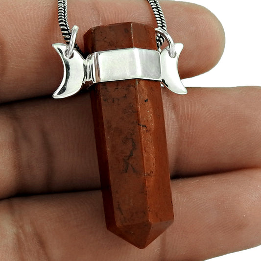 Birthday Gift 925 Sterling Silver Natural Jasper Gemstone Pendant Pencil U40