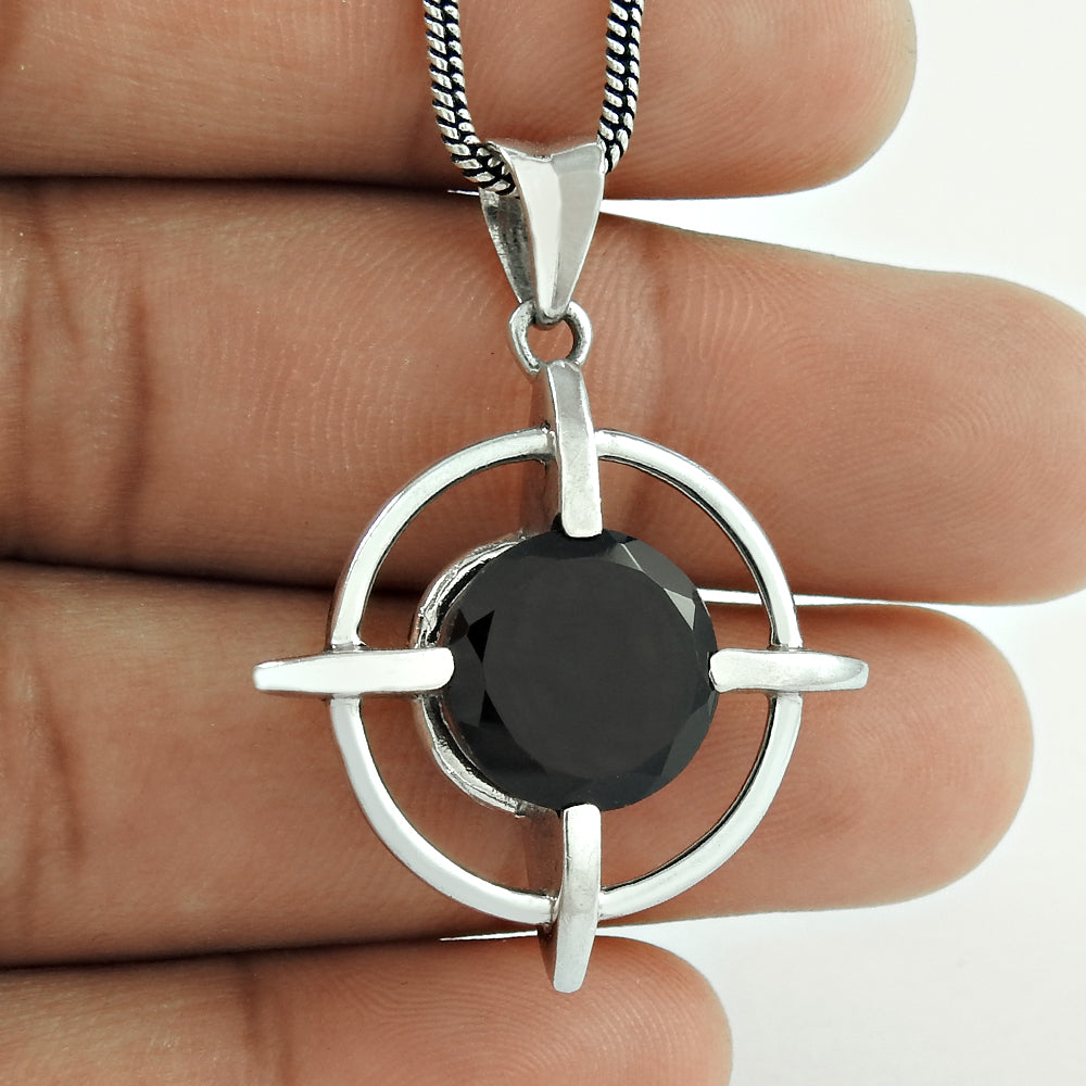 Wedding Gift For Her 925 Silver Natural Black Onyx Gemstone Pendant Vintage F68