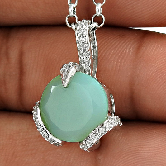 Birthday Gift Pendant Vintage 925 Silver Natural Chalcedony Gemstone A14