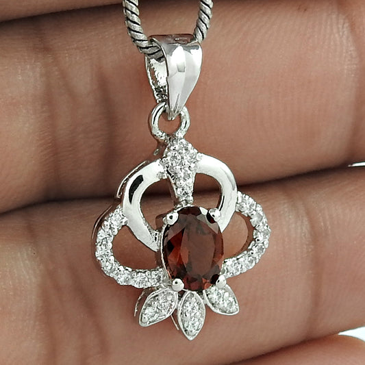 Anniversary Gift For Her Natural Garnet Gemstone Pendant Ethnic 925 Silver L99