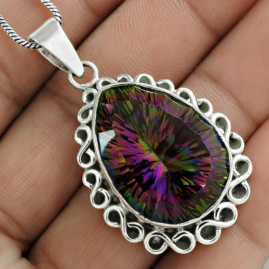 Birthday Gift 925 Silver Natural Mystic Topaz Gemstone Pendant Jewelry A13