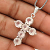 Heart Chakra Round Natural Rose Quartz 925 Sterling Silver Cross Bezel Pendant