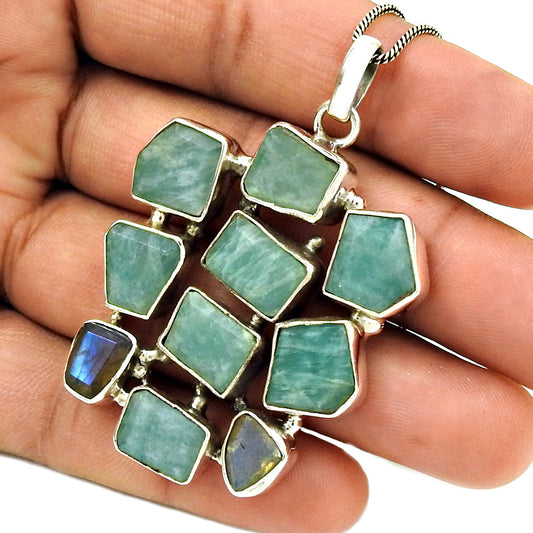 Birthday Gift 925 Silver Natural Aquamarine Gemstone Pendant Boho A15