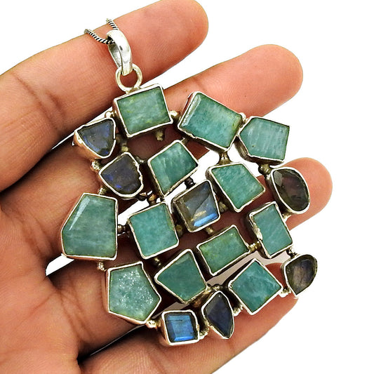 Natural Aquamarine Gemstone 925 Sterling Silver Pendant Ethnic For Women B15