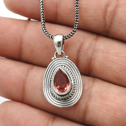 Pear Garnet Gemstone Solid Silver Daughter Bezel Engagement Boho Pendant Jewelry