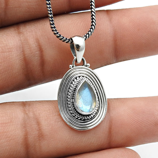 Natural Labradorite 925 Solid Silver Mother Artisan Christmas Gift Bezel Boho Pendant