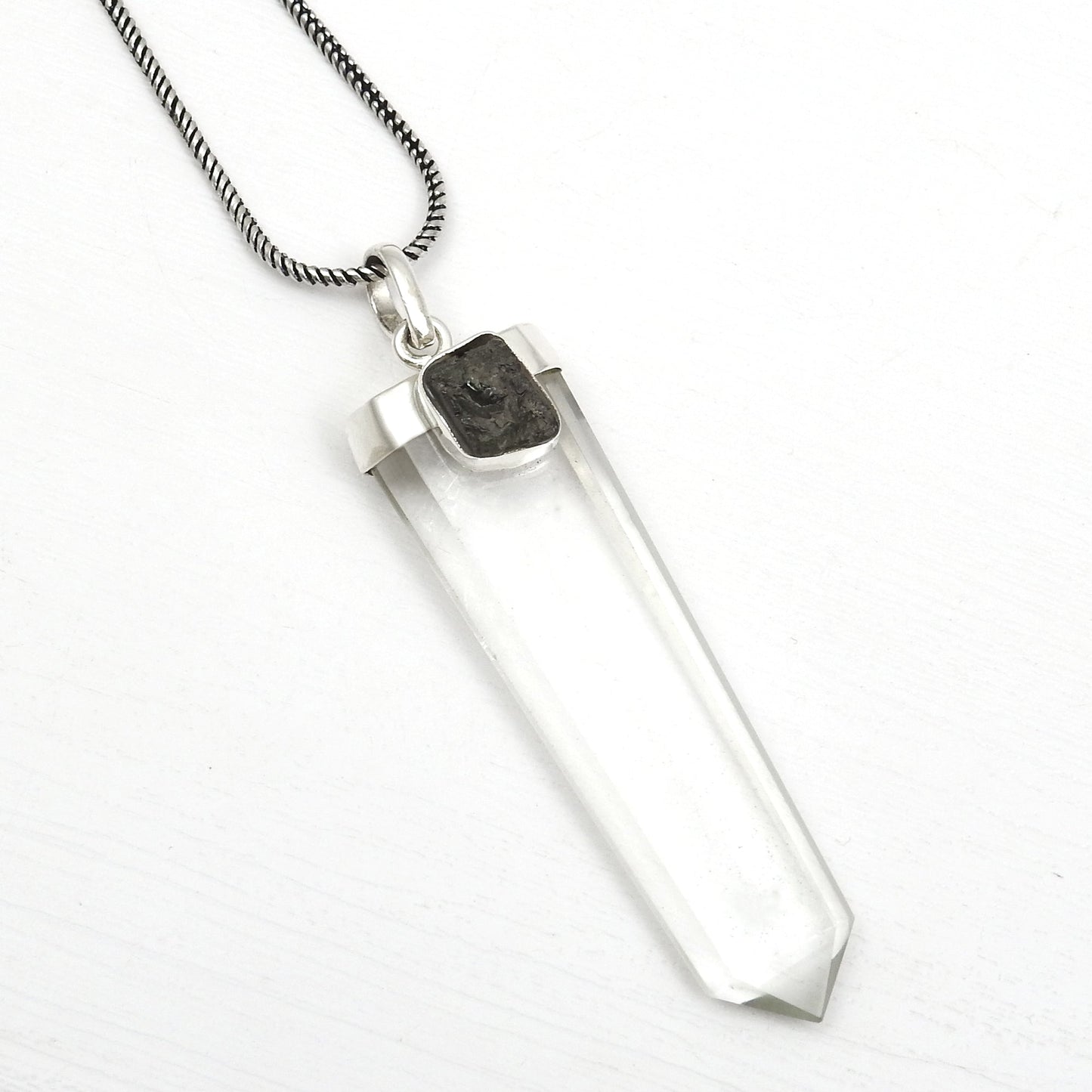 925 Sterling Silver Crystal Natural Moldavite Pencil Pendant