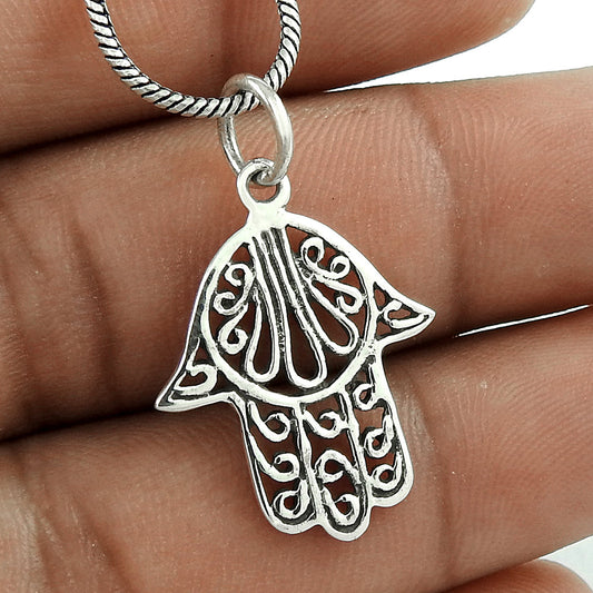 Hamsa Pendant 925 Solid Sterling Silver Handmade Jewelry