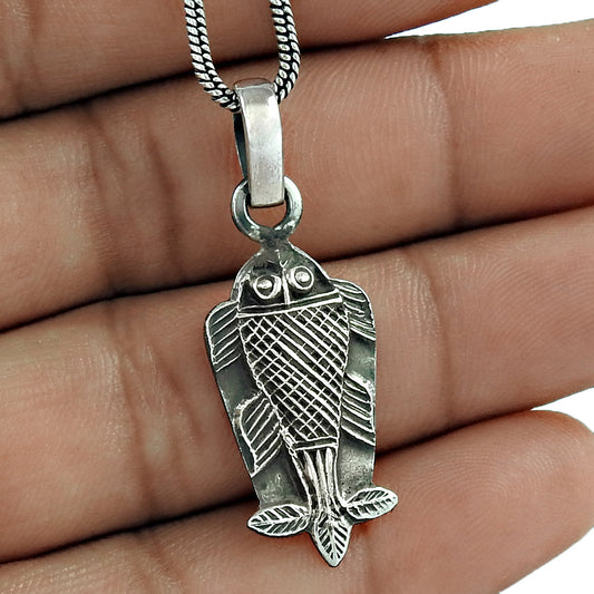 Fish Pendant 925 Sterling Oxidized Silver Handmade Jewelry