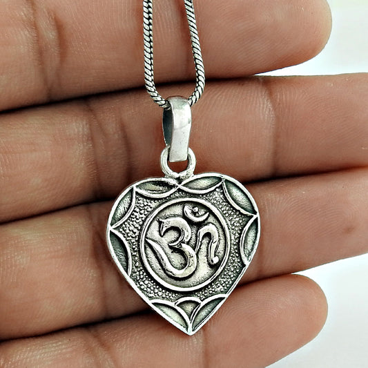 925 Solid Sterling Silver Heart OM Handmade Pendant