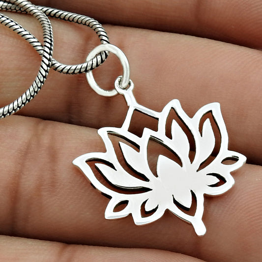 Lotus Flower Pendant Solid 925 Sterling Silver Handmade Jewelry