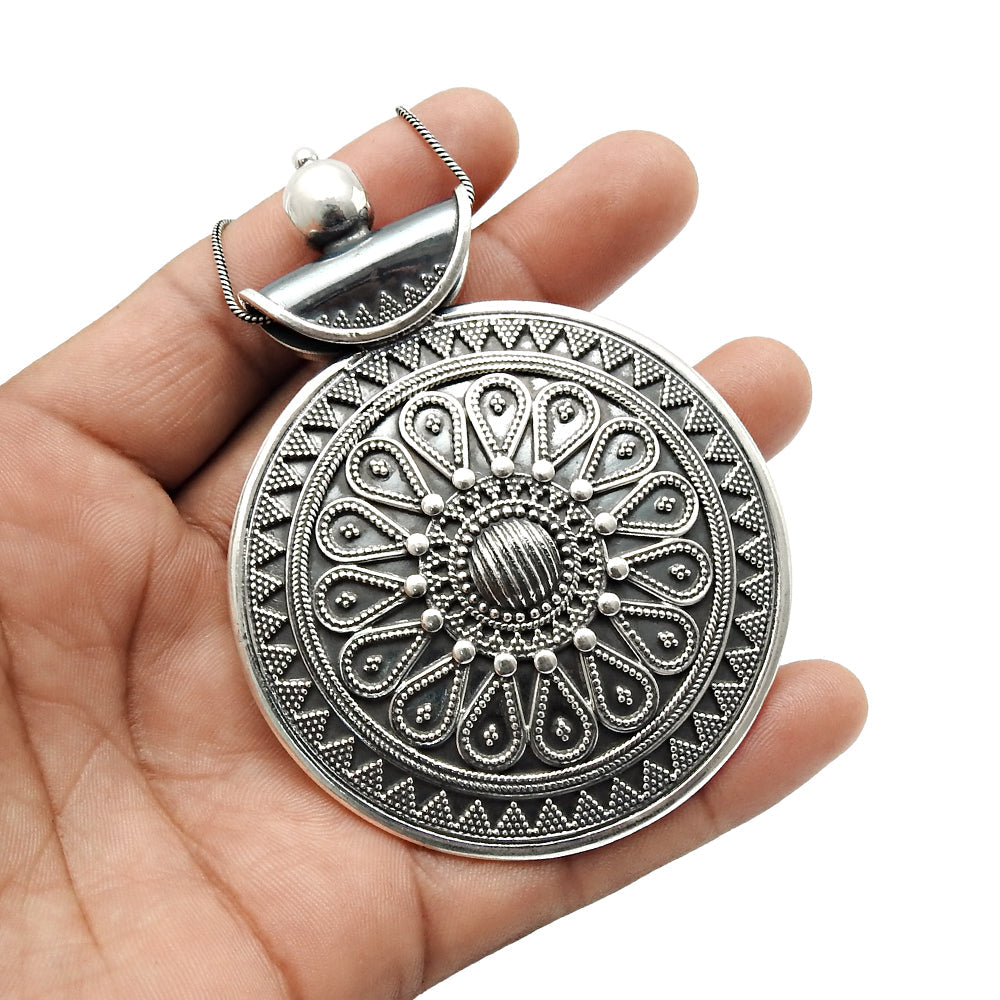 Tribal Pendant 925 Sterling Silver Oxidized Jewelry