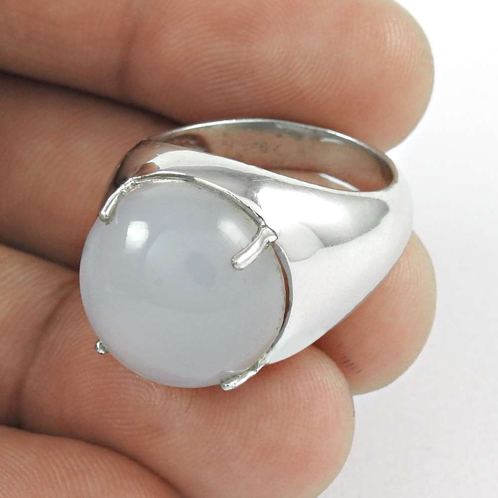 Natural Chalcedony Gemstone 925 Silver Cocktail Tribal Ring For Girls L46