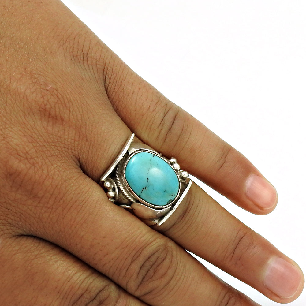 Natural Turquoise Gemstone 925 Sterling Silver Art Deco Ring