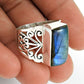 Gift For Woman 925 Sterling Silver Natural Labradorite Band Ring T7