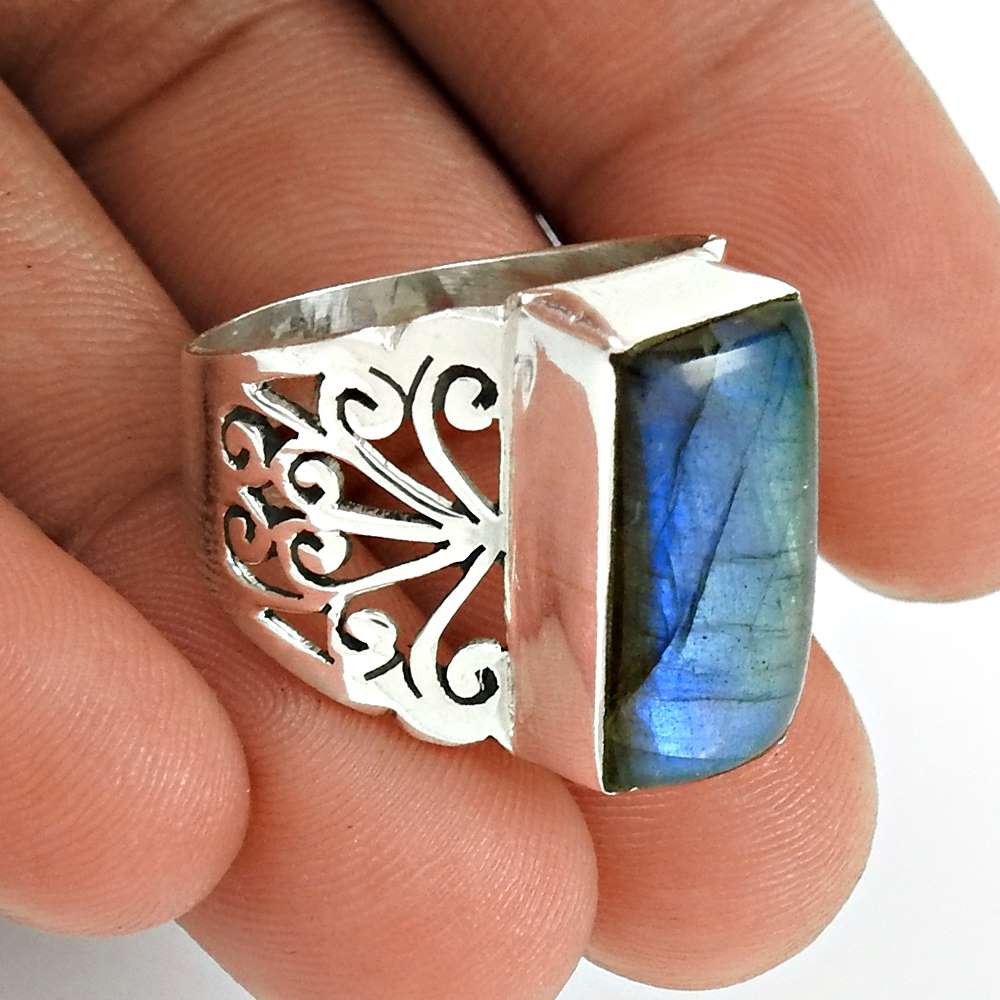 Gift For Woman 925 Sterling Silver Natural Labradorite Band Ring T7