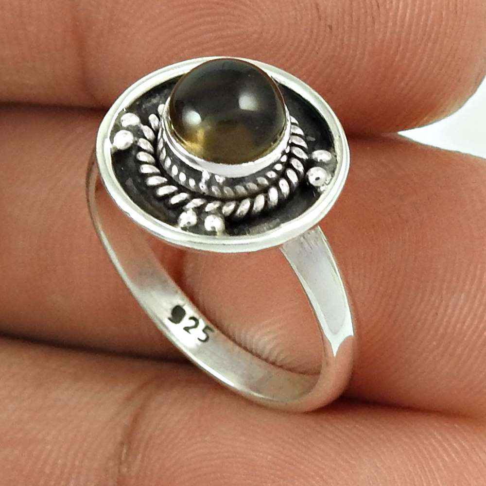 Natural Smoky Quartz Gemstone Cocktail Bohemian Ring 925 Silver D15