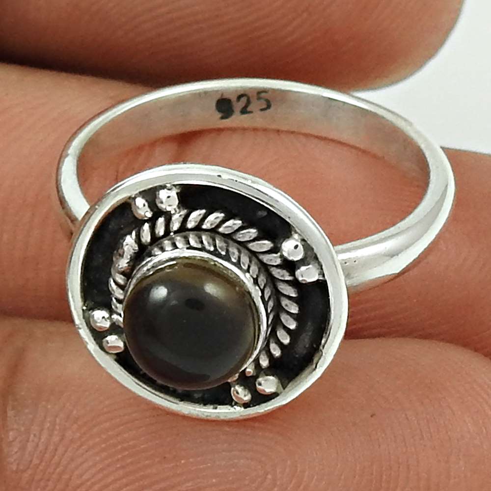 Natural Smoky Quartz Gemstone Cocktail Bohemian Ring 925 Silver D15