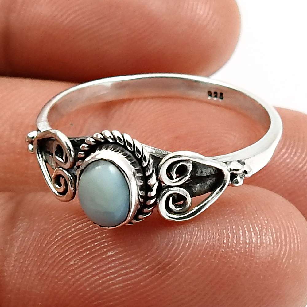 Wedding Gift For Her 925 Silver Natural Larimar Cocktail Vintage Ring N98