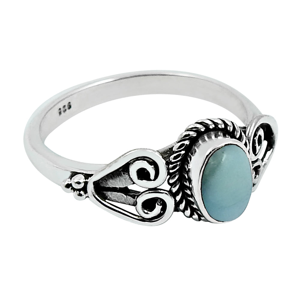 Wedding Gift For Her 925 Silver Natural Larimar Cocktail Vintage Ring N98