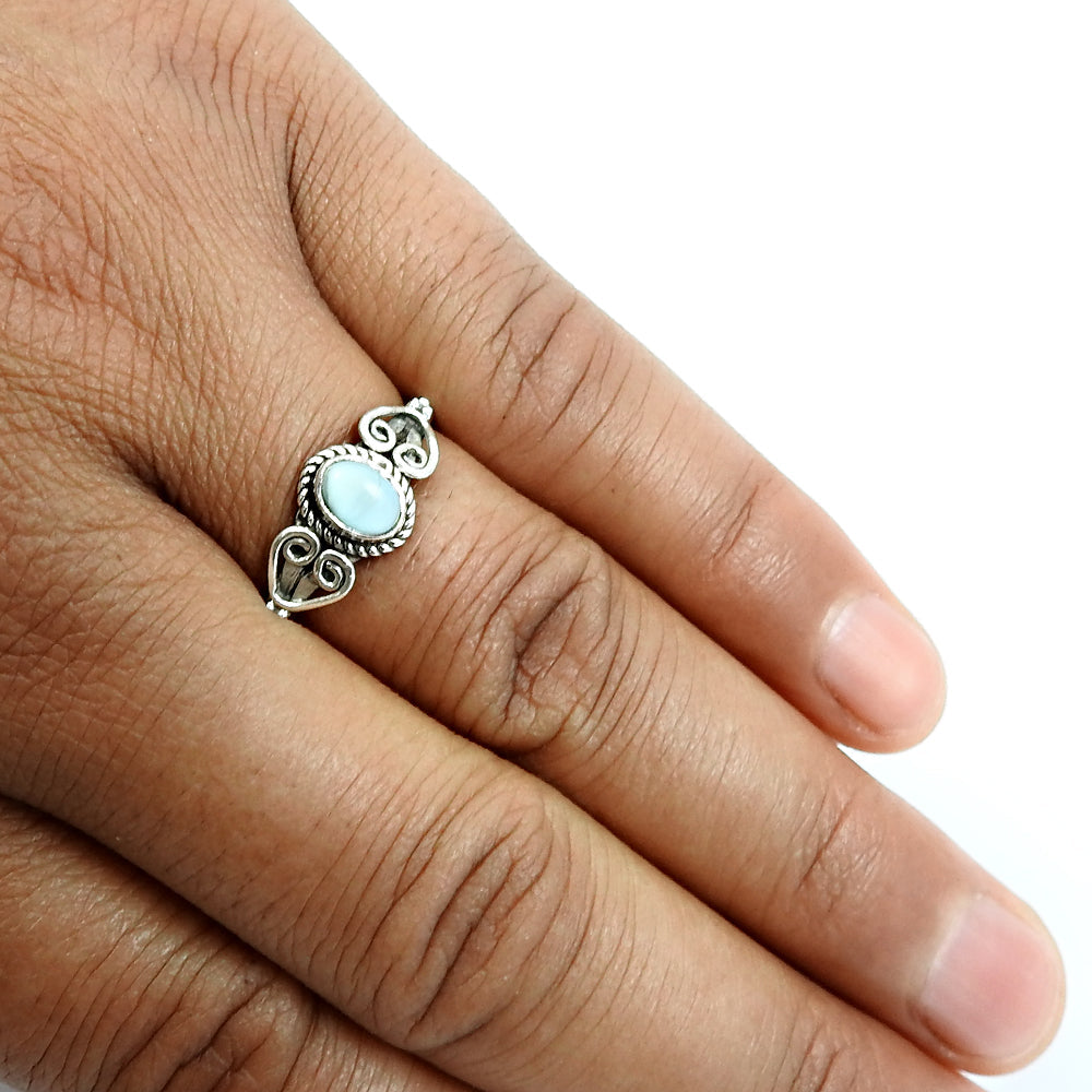 Wedding Gift For Her 925 Silver Natural Larimar Cocktail Vintage Ring N98