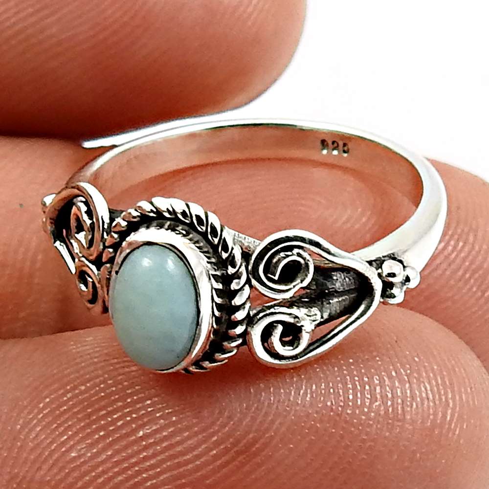 Wedding Gift For Her 925 Silver Natural Larimar Cocktail Vintage Ring N98