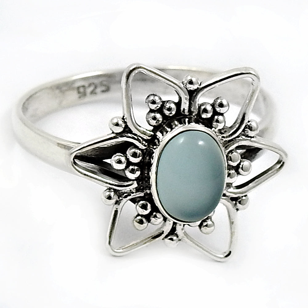 Natural Chalcedony Statement Ethnic Ring 925 Silver For Girls B21