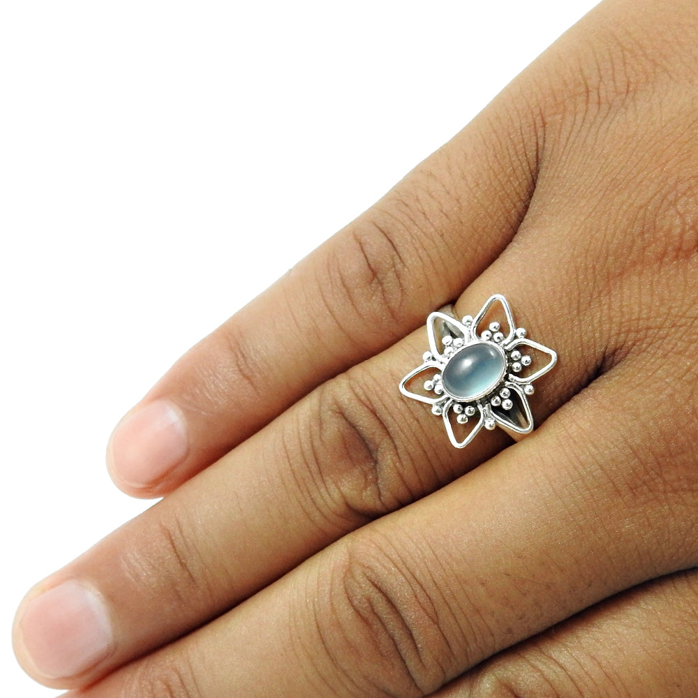 Natural Chalcedony Statement Ethnic Ring 925 Silver For Girls B21