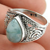 925 Sterling Silver Natural Larimar Gemstone Handmade Ring