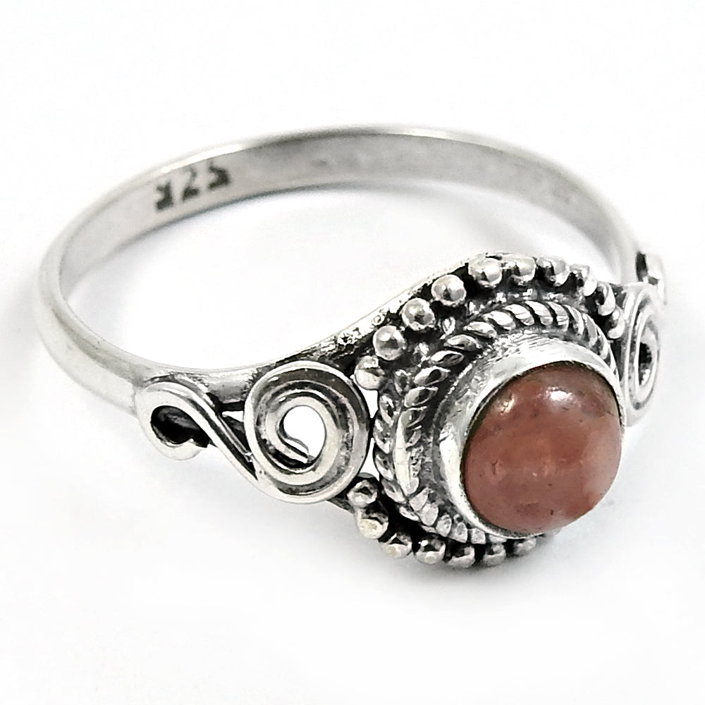 Natural Rhodochrosite Statement Bohemian Ring 925 Silver For Women B31