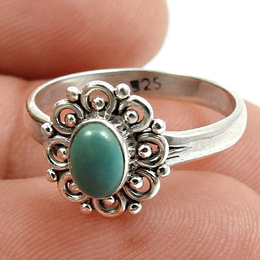 Sterling Silver Oval Turquoise Gemstone Statement Bezel Ethnic New Ring