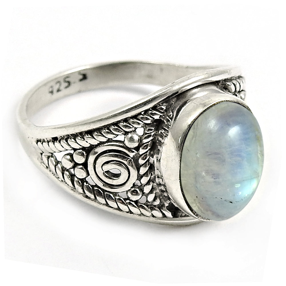 Sterling Silver Natural Rainbow Moonstone Statement Vintage New Boho Ring