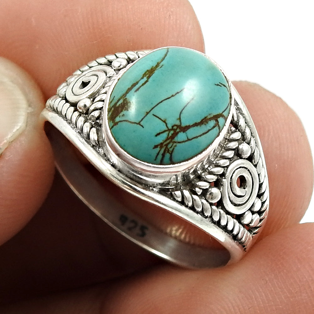 Turquoise Stone Cocktail Daughter Bohemian Wedding Ring Sterling Silver