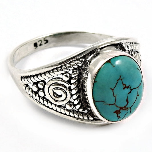 Turquoise Stone Cocktail Daughter Bohemian Wedding Ring Sterling Silver