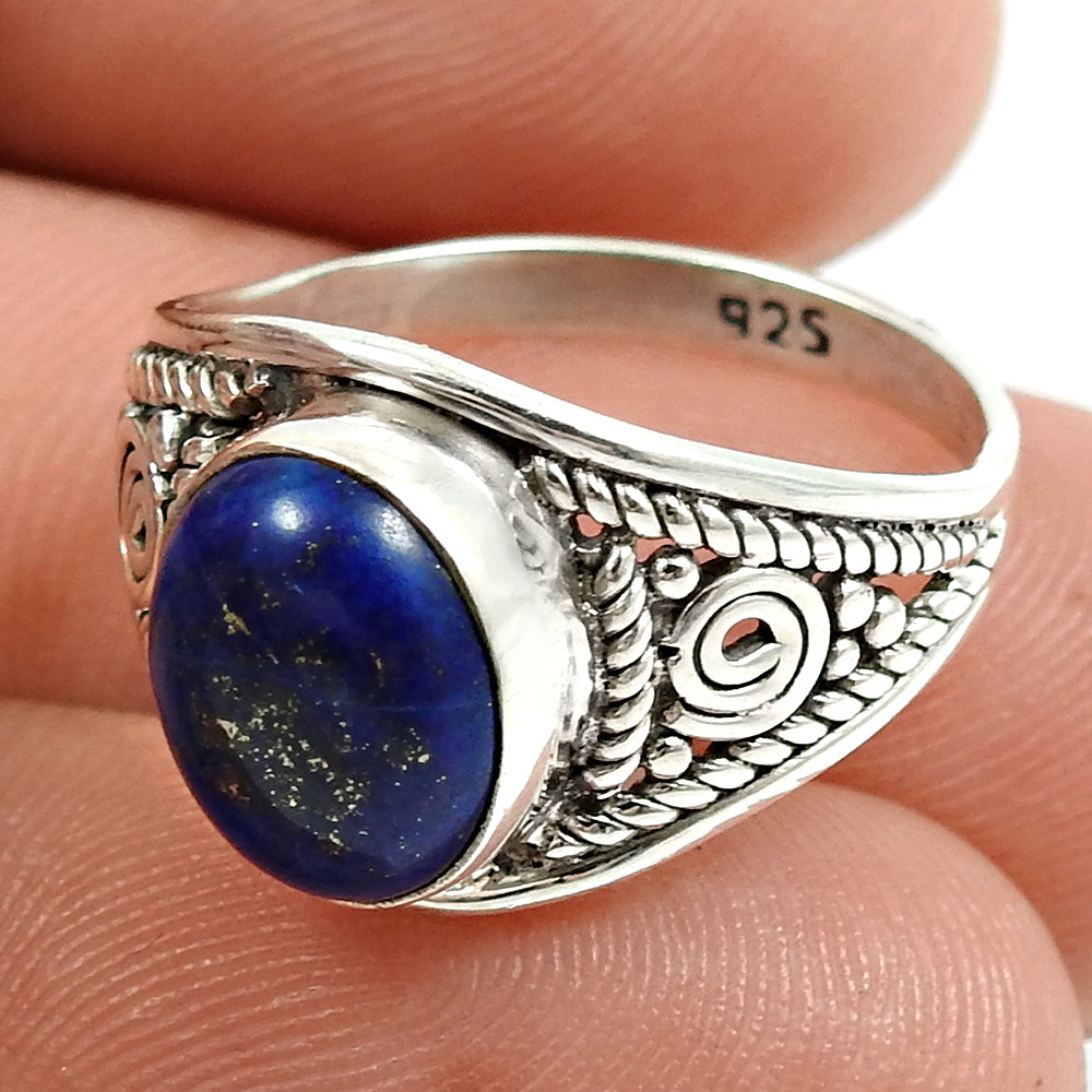 Natural Lapis Lazuli Cocktail Vintage Ring 925 Silver For Girls Q1