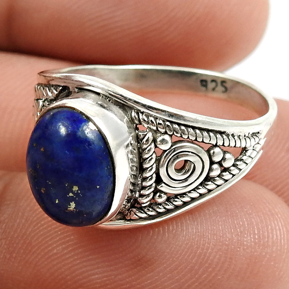 Natural Lapis Lazuli Cocktail Vintage Ring 925 Silver For Girls Q1