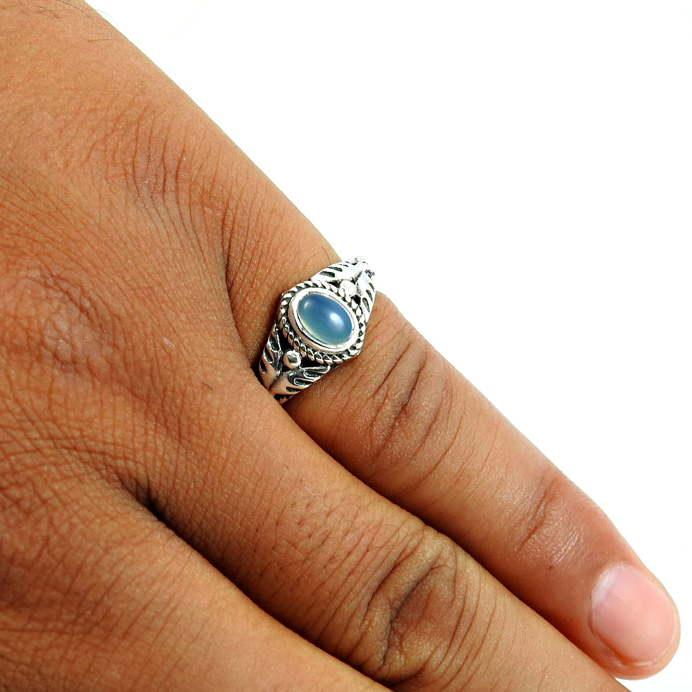 Gift For Her Natural Chalcedony Statement Ethnic Ring 925 Silver W19