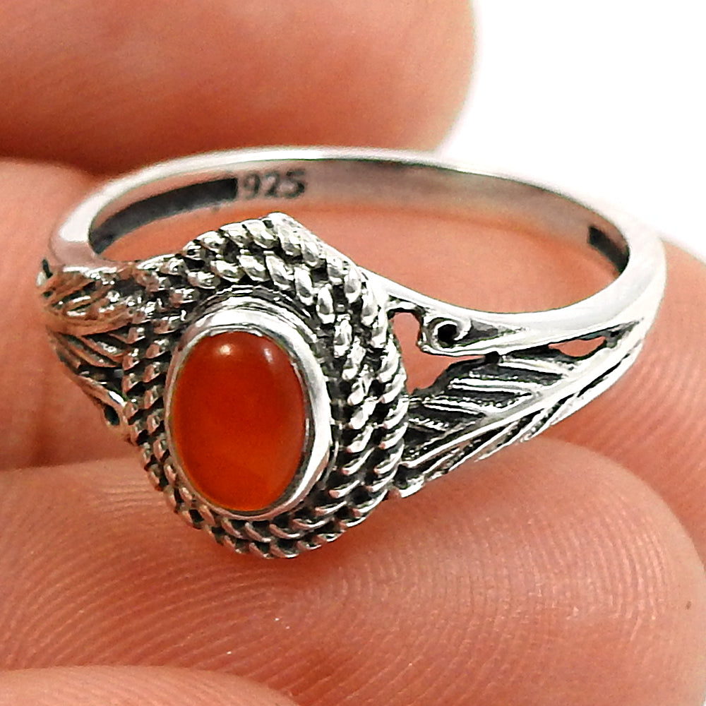 Gift For Her Natural Carnelian Statement Ring 925 Sterling Silver X16