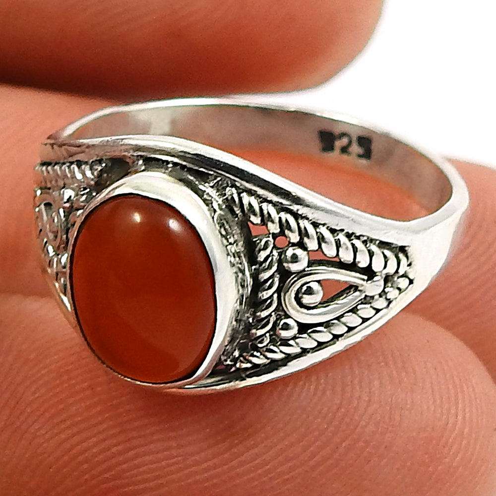 Natural Carnelian Gemstone Cocktail Red Ring 925 Sterling Silver T19