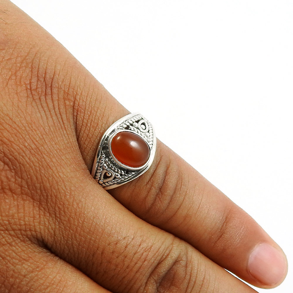 Natural Carnelian Gemstone Cocktail Red Ring 925 Sterling Silver T19