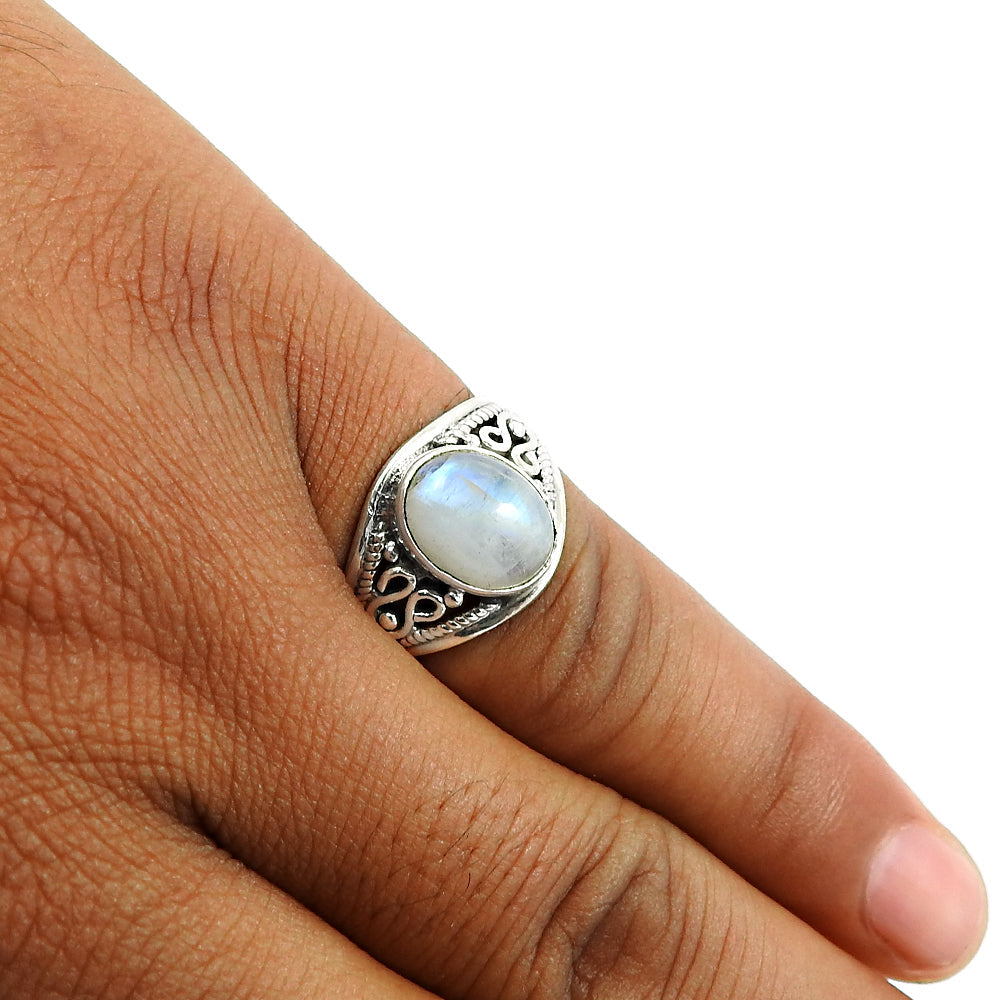 925 Silver Wholesale Jewelry Natural Rainbow Moonstone Handmade Ring T6