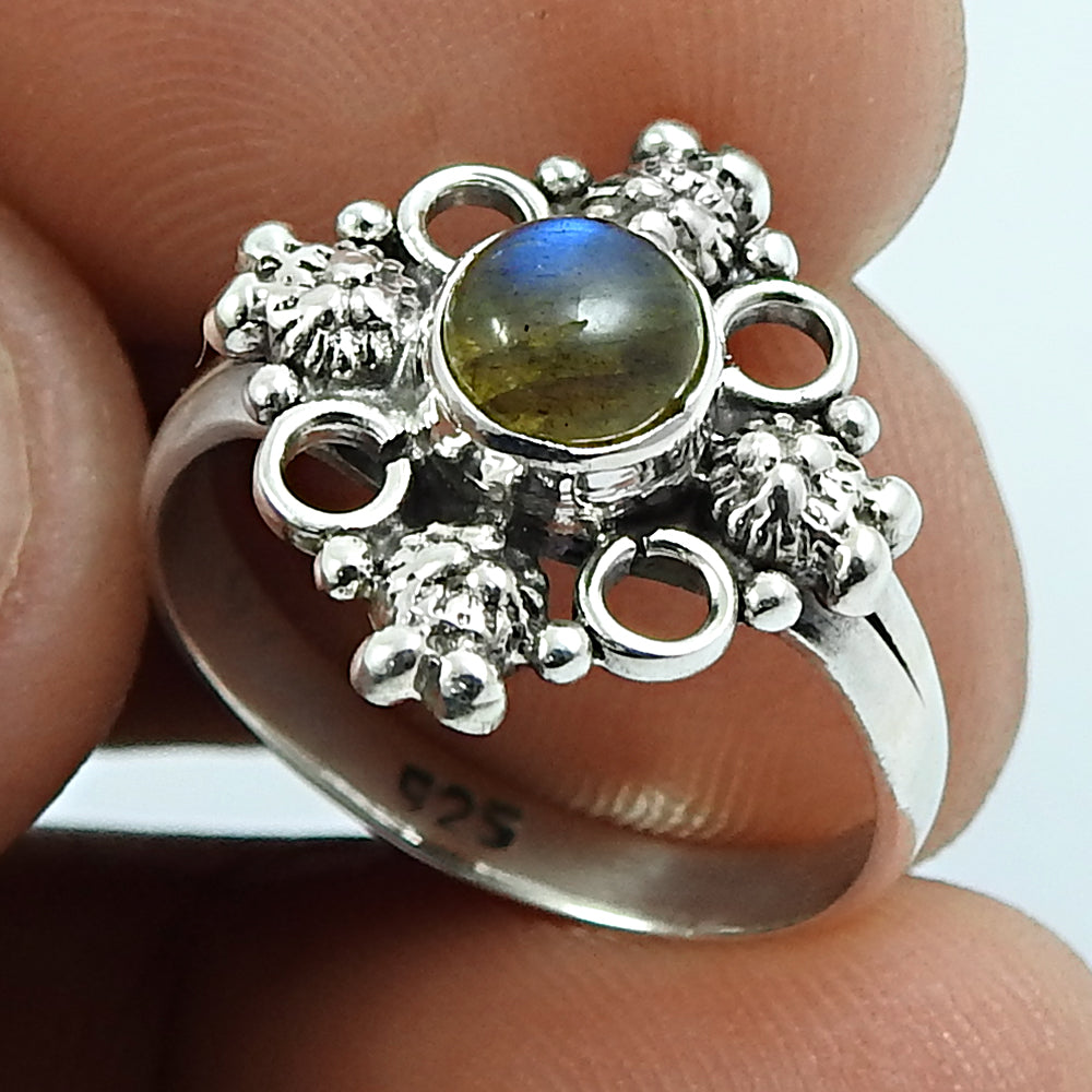 Labradorite Gemstone Statement Boho Third Eye Chakra Ring Sterling Silver