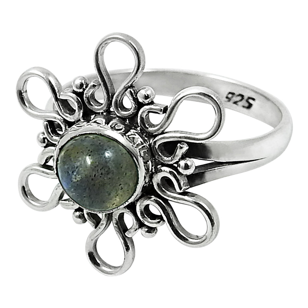 Natural Labradorite 925 Silver Solitaire Ethnic Ring For Women M1