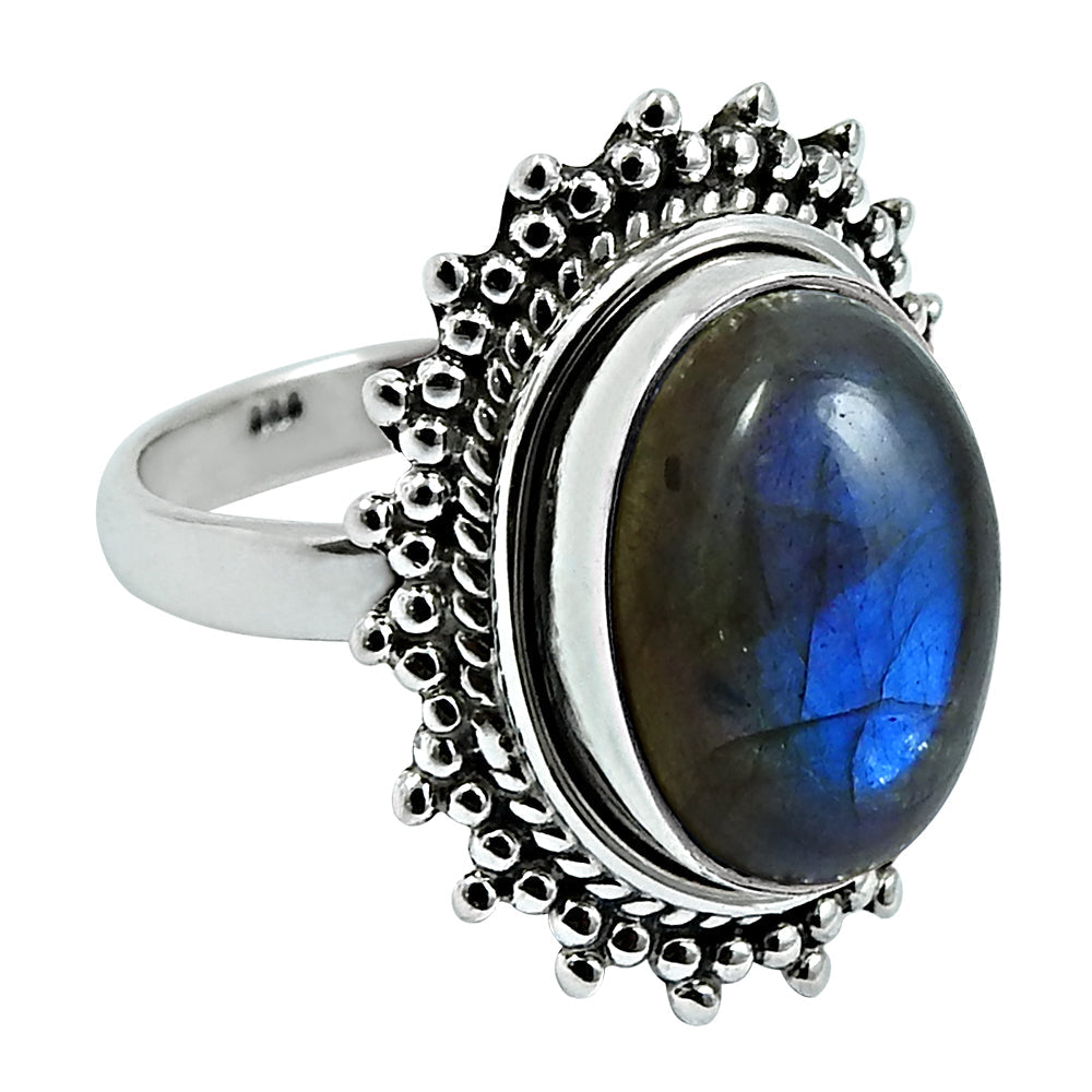 Natural Labradorite 925 Silver Statement Ethnic Ring For Girls O1