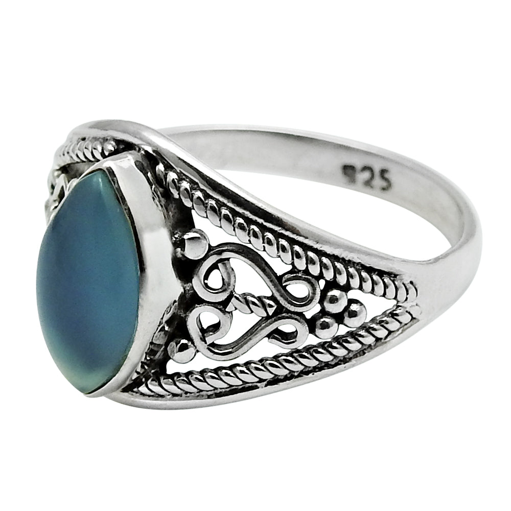 Gift For Woman Natural Chalcedony Statement Ethnic Ring 925 Silver S12